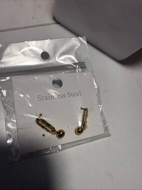 Gold Tone Stainless Steel Drop Stud Earrings